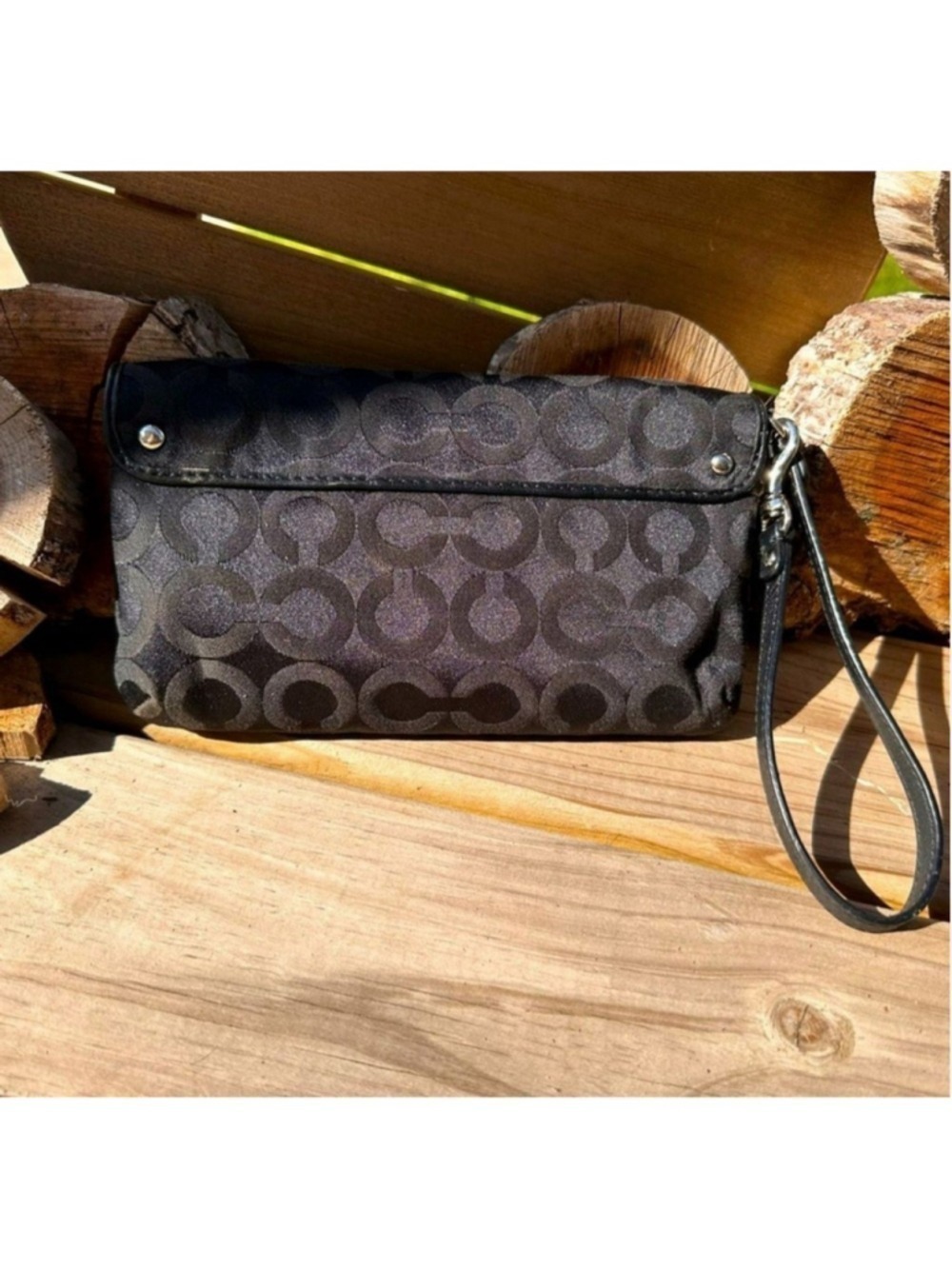 Coach Kristin Lurex Signature Op Art Wristlet Clutch Black F45131 - Picture 3 of 14